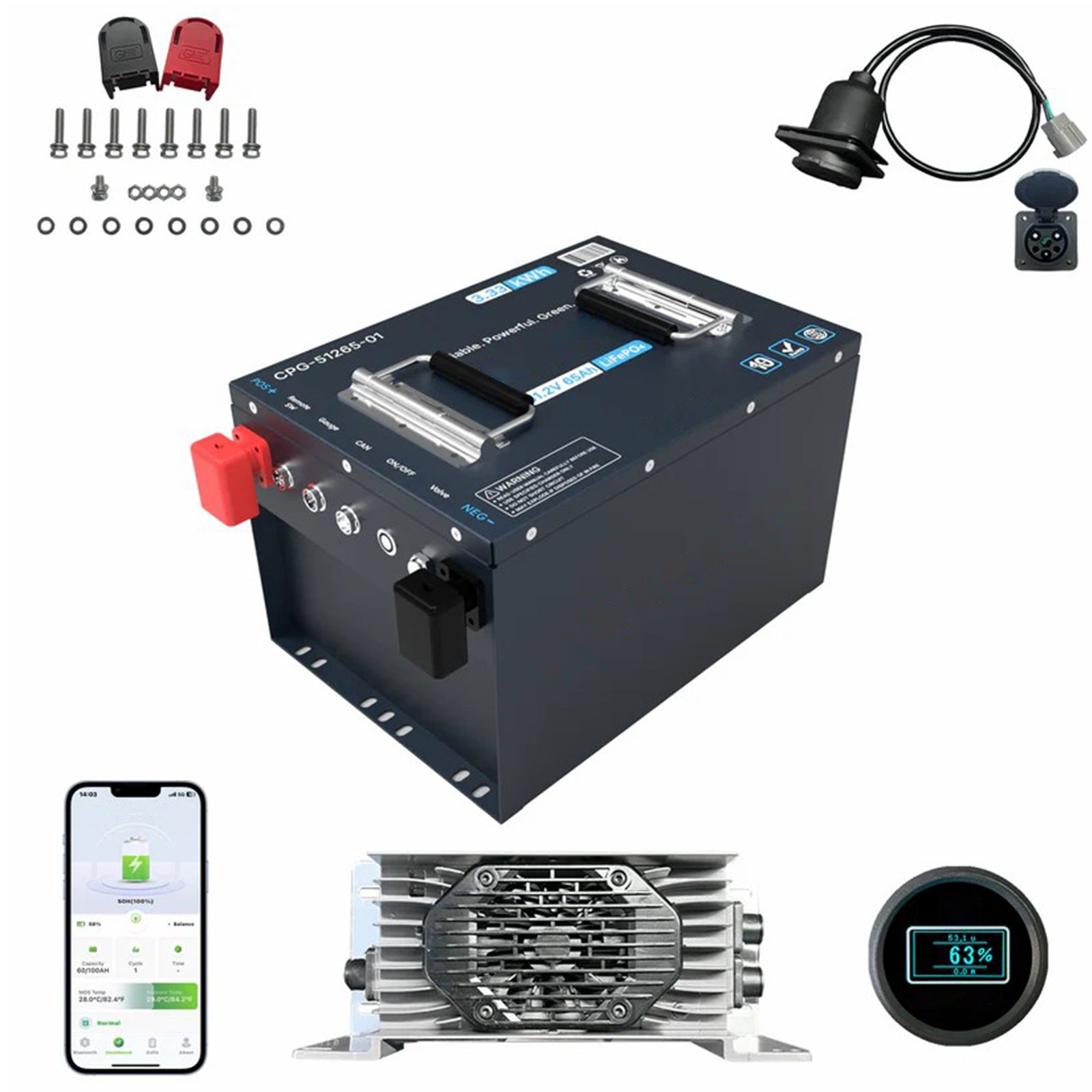 Clouds Power 48V (51.2V) 65Ah MINI2 LiFePO4 Lithium Golf Cart Battery